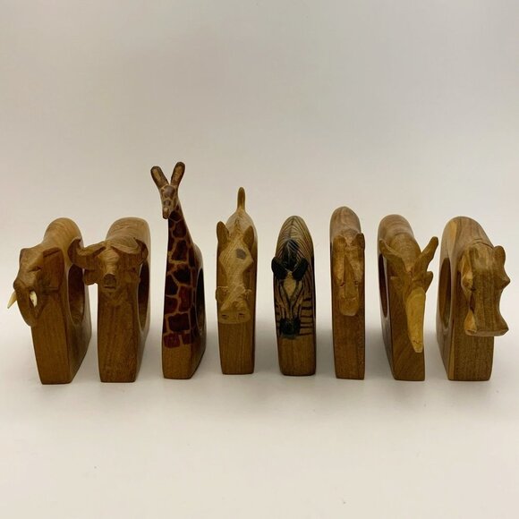 Vintage Hand Carved Wood African Safari Napkin Ring Holders 8pc - Picture 2 of 5